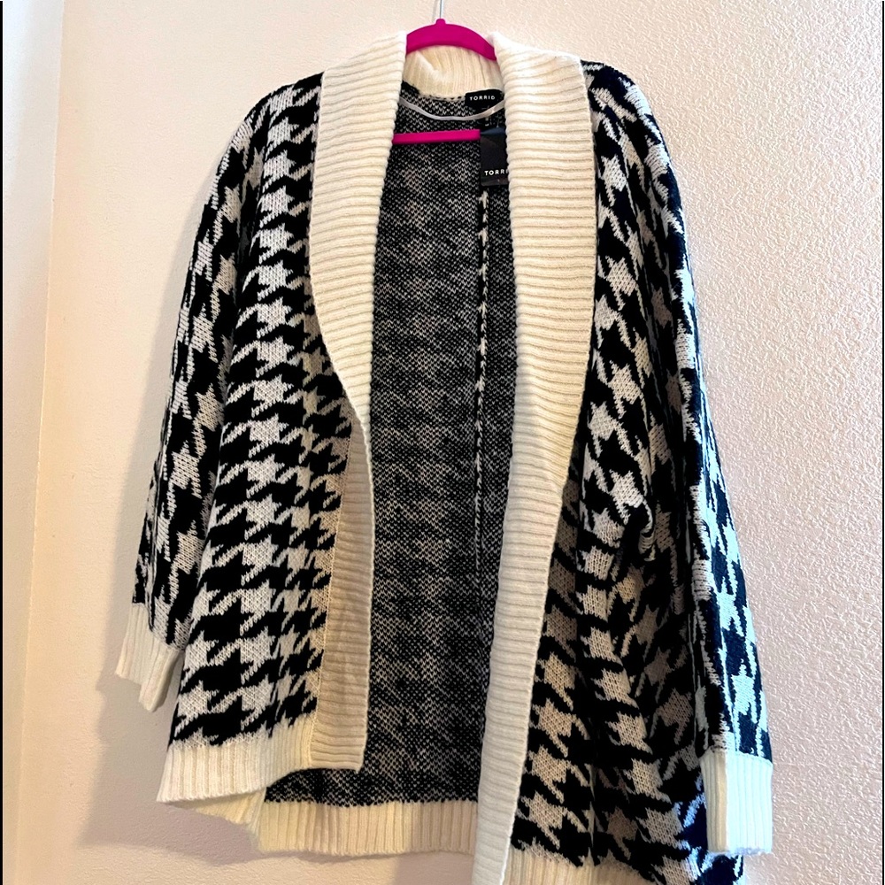 Torrid SHAWL CARDIGAN - HOUNDSTOOTH BLACK & WHITE